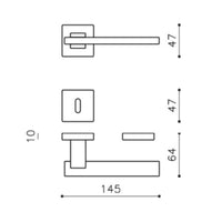 Maniglia  rosetta e bocchetta quadra 47x10 mm, foro Patent, Ottone MINERVA M205 Olivari