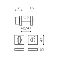 Chiavistello Space Q per porta interna, con indicatore, rosetta quadra 47x10 mm, quadro 6 mm, spessore porta 41-47 mm, Ottone, H202V6 Olivari